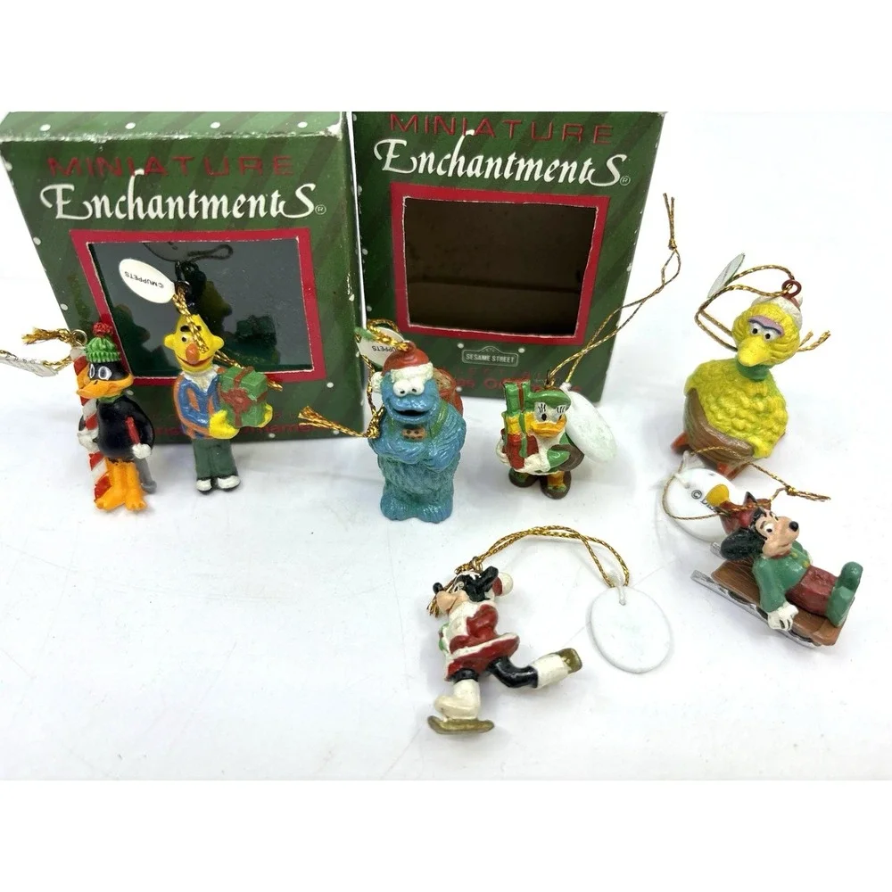 Vintage Miniature Ornaments looney Tunes Sesame Street Mickey Set 7